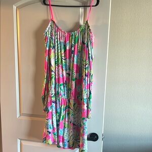 LILY PULITZER PINK OFF THE SHOULDER LONG SLEEVED SKORT ROMPER